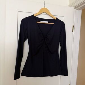 Susana Monaco Navy Long Sleeve Ruched V Neck